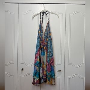 Zury Vibrant Halter Babydoll Dress with Sequins Open Back Festival Free Size NWT